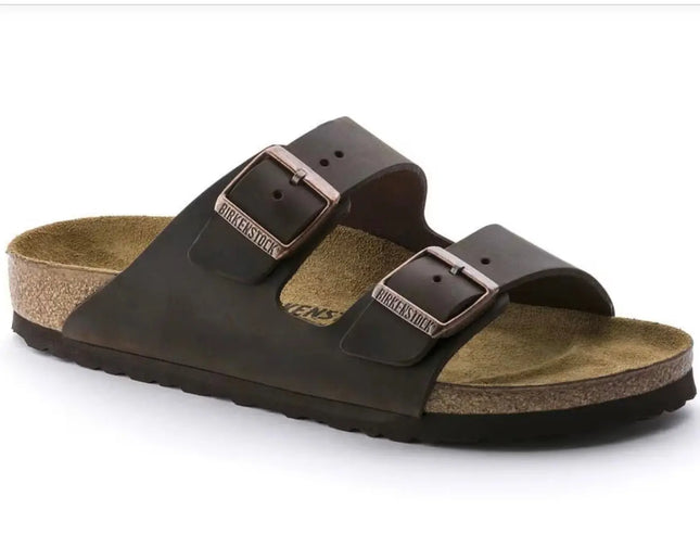 birkenstock arizona regular fit sandals in soft footbed brown suede with classic double strap design