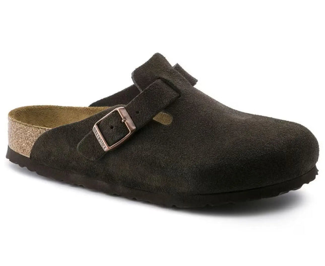 birkenstock boston suede clogs with soft footbed and regular fit in brown leather finish