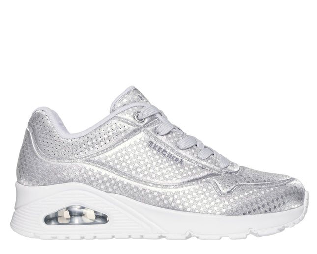 Skechers Uno Disco Nite sneakers showing silver disco glitter design