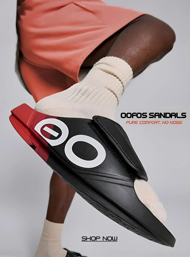 OOFOS sandals with patented recovery tech for comfort and impact relief – Fitnshoes collection.