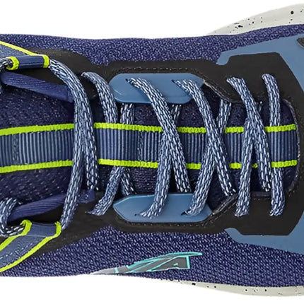 Top view of avia running shoes in blue, laid out next to water bottle and gym bag

