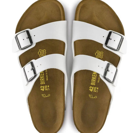 top view of birkenstock vegan sandals in synthetic birko flor with slim profile