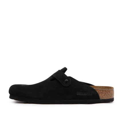 birkenstock leather clog for women in narrow fit, styled for all-day comfort in black suede finish