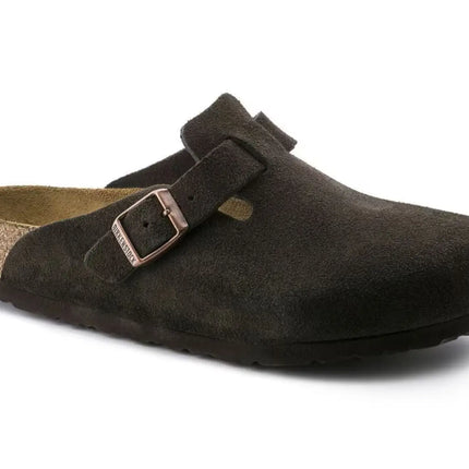 birkenstock boston suede clogs with soft footbed and regular fit in brown leather finish