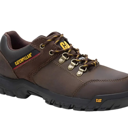 cat extension st steel toe work boots with black leather upper and reinforced toe cap
