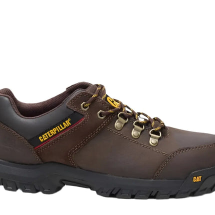 side view of caterpillar safety shoes with slip-resistant sole and padded collar for comfort
