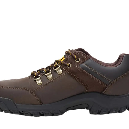 cat work shoes for men displayed on concrete with rugged outsole and CAT logo