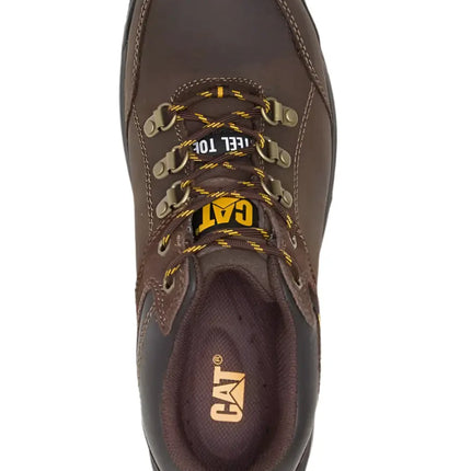 close-up of cat steel toe boots showcasing durable stitching and breathable mesh panels
