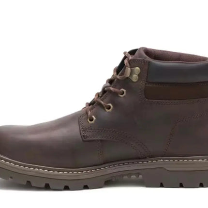 side view of cat steel toe boots designed for rugged work environments and heavy-duty use

