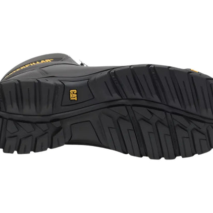 cat safety shoes shown on jobsite floor with reinforced toe and rugged outsole