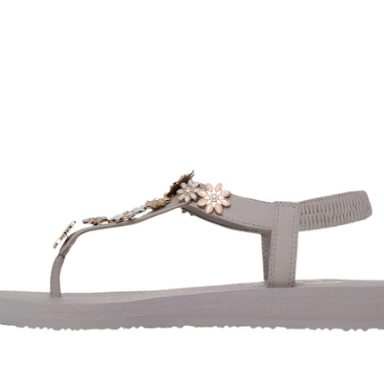 Skechers Cali Meditation Happy Daisies Sandals in black with cheerful daisy detail

