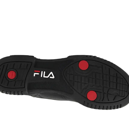 fila original fitness shoes in black placed near basketball and vintage gym bag