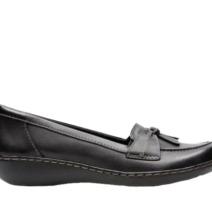 Black loafer shoe on a white background