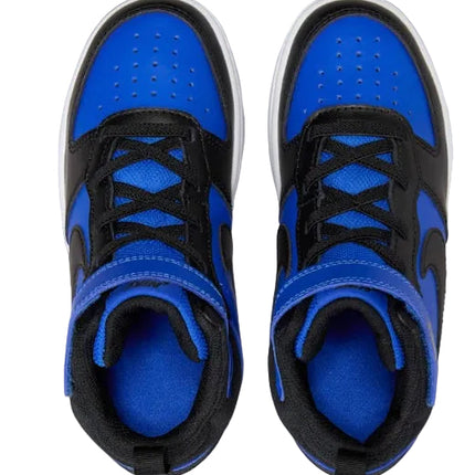 Blue and black high-top sneakers on a white background