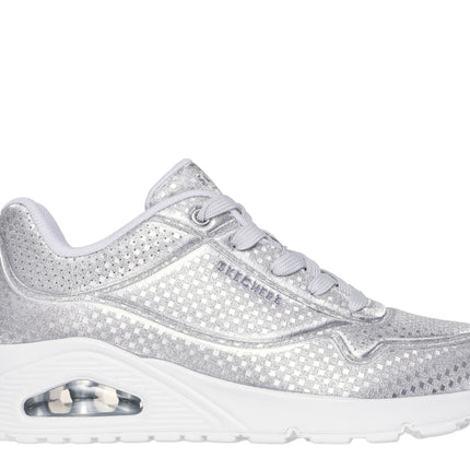 Skechers Uno Disco Nite sneakers showing silver disco glitter design