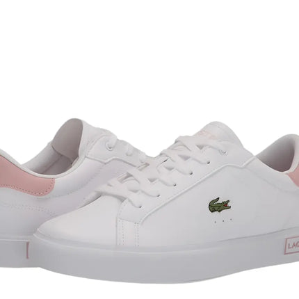 lacoste powercourt 0721 1 suc sneakers in white leather with green croc logo