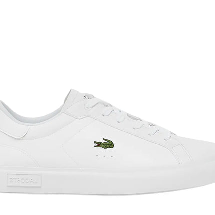 lacoste powercourt 0721 white leather sneakers with green croc branding on side