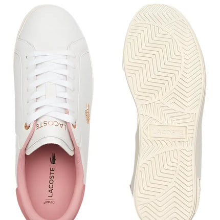 lacoste sneakers powercourt edition placed beside tote bag in sunny Kissimmee courtyard